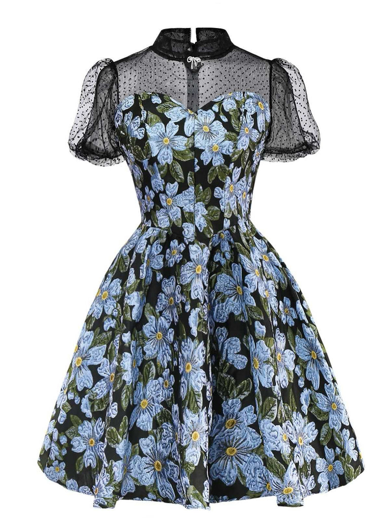 1970er Gänseblümchen Polka Dot Netz Kleid