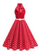1950er Bogen Binde-Hals Polka Punkte Gürtel Kleid
