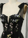 Schwarz 1930er Slip Bestickt Blumen Netz Maxi Kleid
