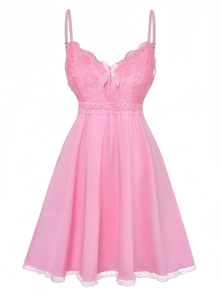 1940er Spaghetti Träger Spitze Bogen Nachthemd