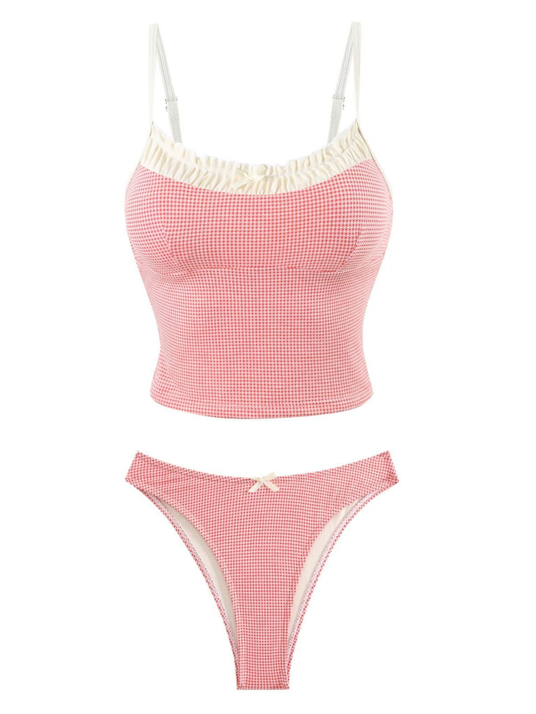1950er Kariert Spitze Besatz Tankini Set