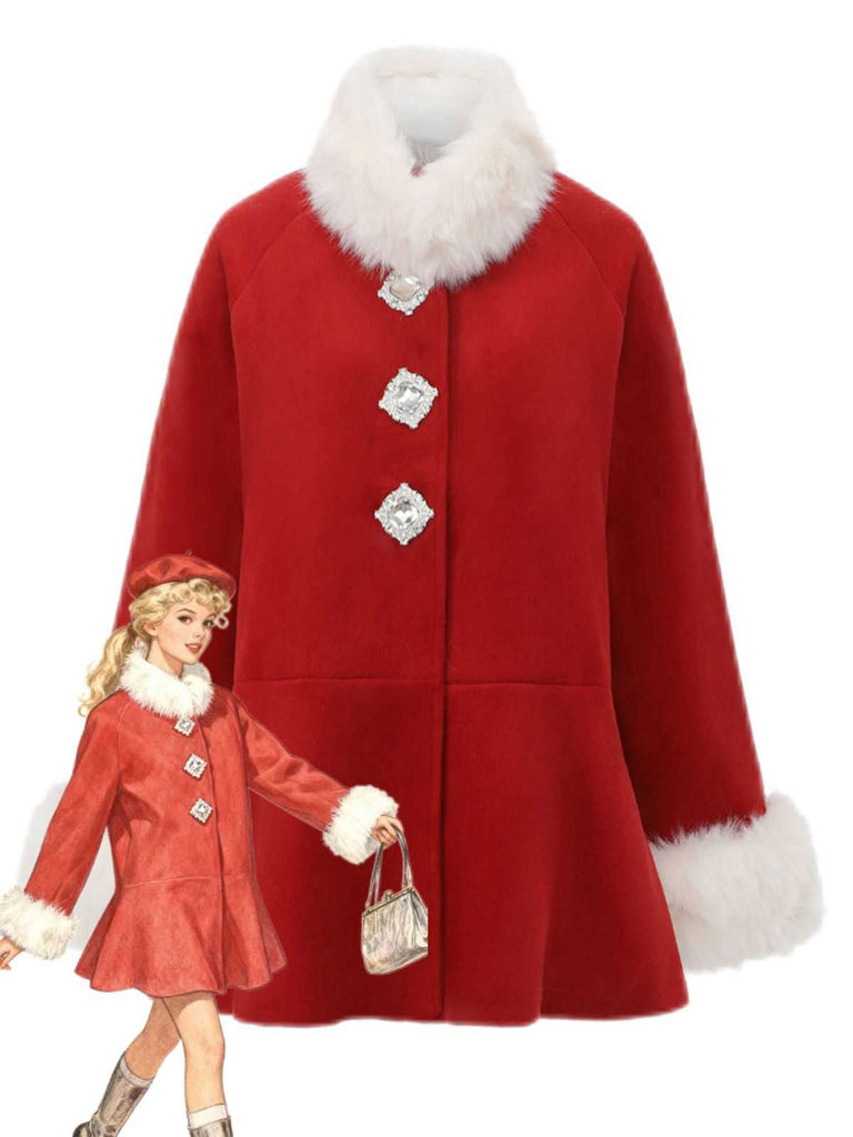 Rot 1980er Faux Pelzbesatz Kristall Taste Mantel