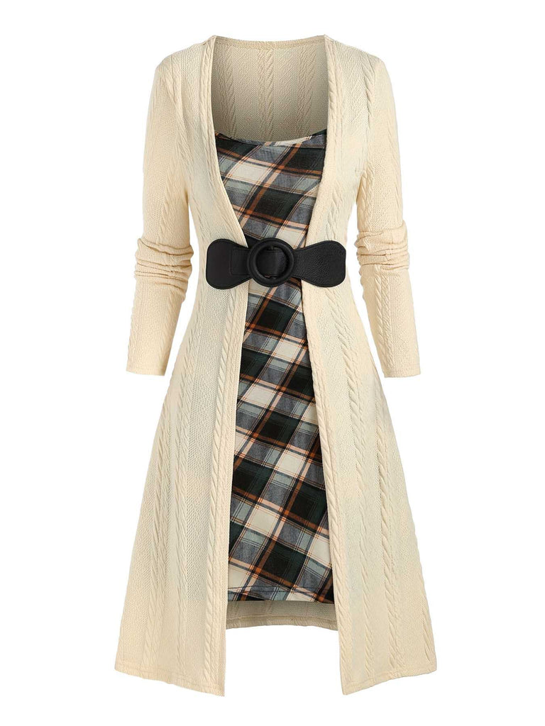 [Übergröße] 1940er Bogen Plaid Stricken Kleid