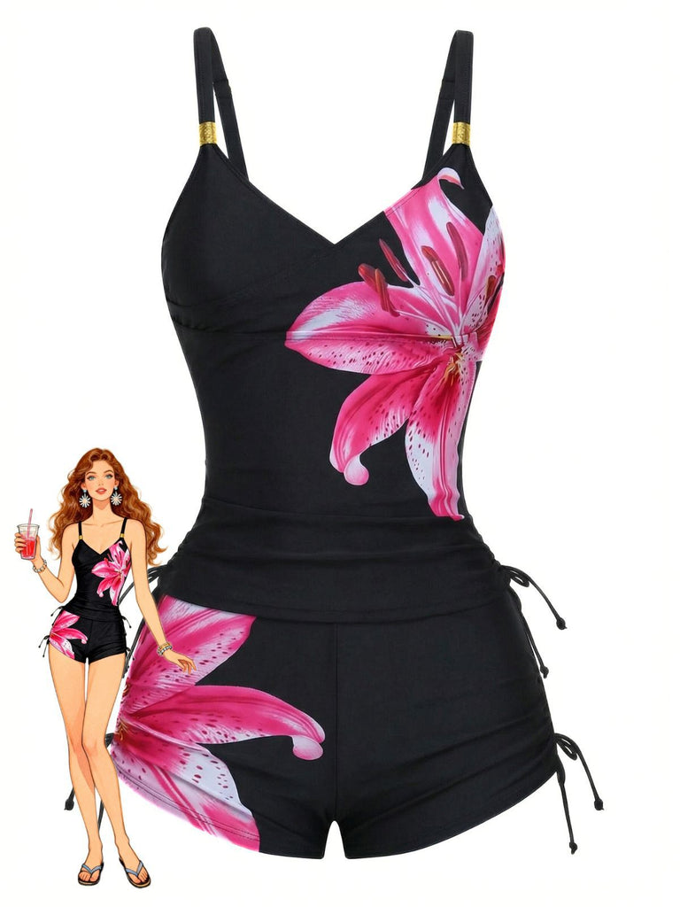 1950er Blumen Schnürung Tankini Set