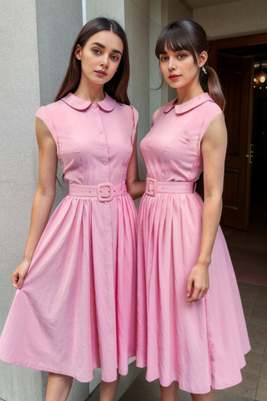 Rosa 1950er Puppenkragen Solid Kleid