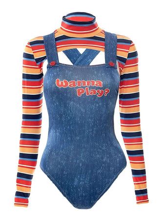 1970er Halloween Streifen Kostüm Bodysuit