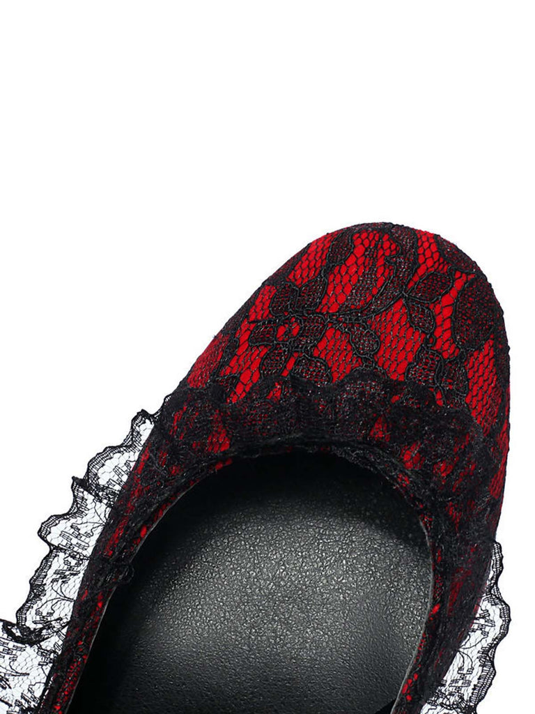 Punk Samt Spitze Bogen Klobige Absätze