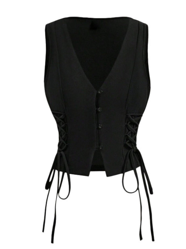 1970er Solide Taille-Tie V-Ausschnitt Weste