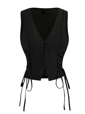 1970er Solide Taille-Tie V-Ausschnitt Weste