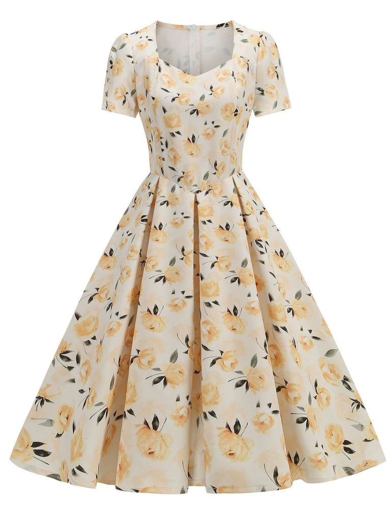 1950er Vintage Blumen Swing Kleid