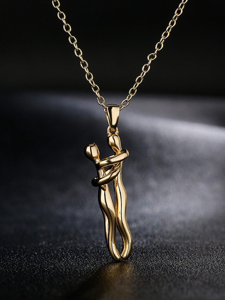 Vintage Gold Metallisch Paarumarmung Anhänger Halskette