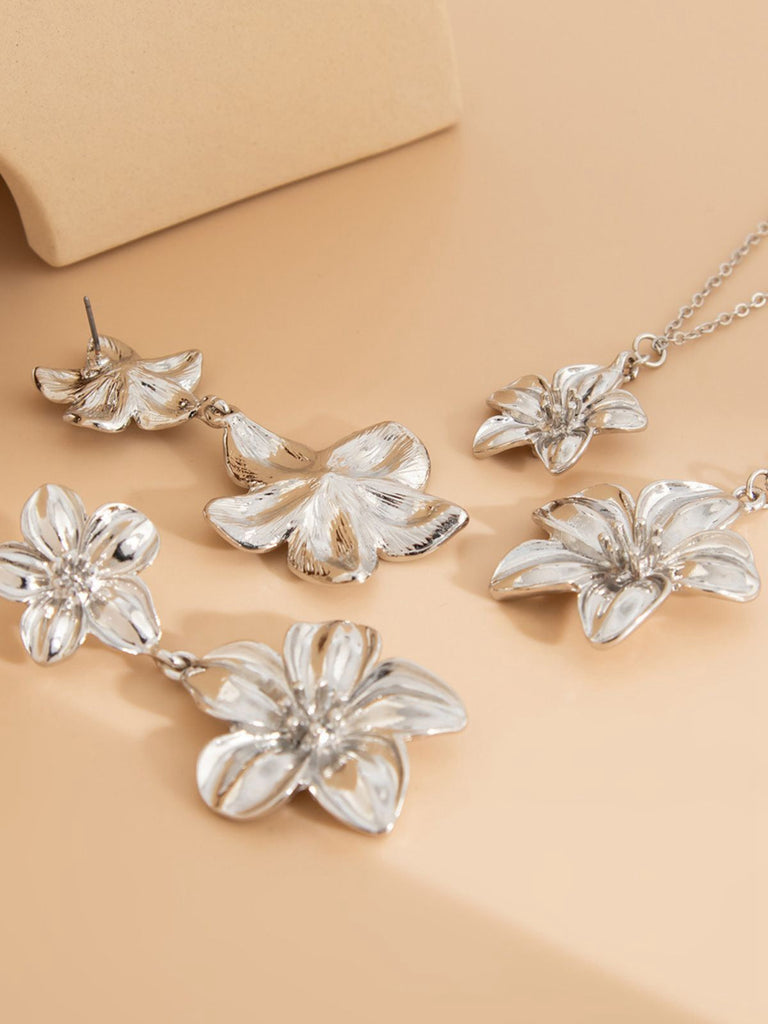 Blumen Doppelte Schlüsselbeinkette & Ohrringe Set