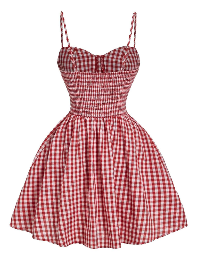 Rot 1950er Gingham Plaid Taste Spaghetti Träger Kleid