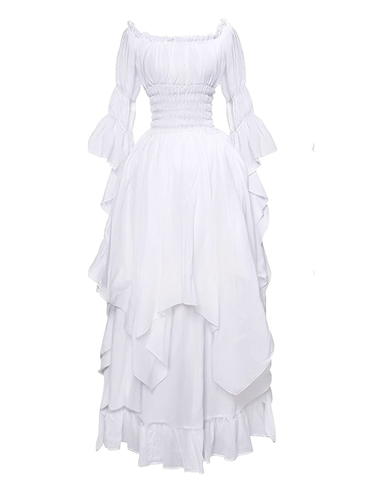 1980er Gothic Glockenärmel Unregelmäßiger Saum Kleid