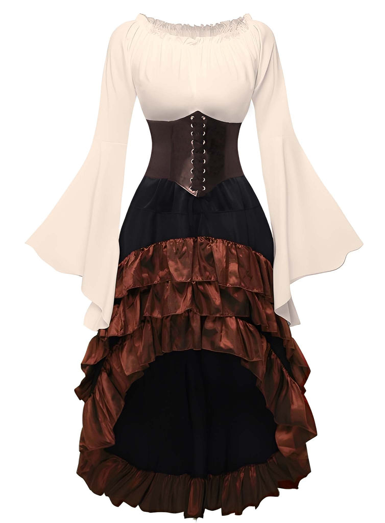 2PCS 1980er Rüschen Halloween Pirat Kostüm Set