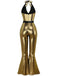 1970er Solide Metallisch Disko Halter Gürtel Jumpsuit