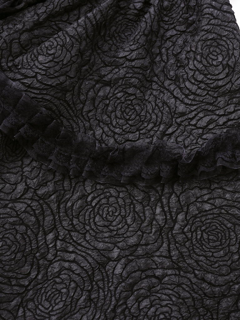 Schwarz 1950er Gothic Spitzen Bogen Tie Schnürung Kleid