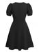 Schwarz 1960er Spitze Kragen Puffärmel Kleid