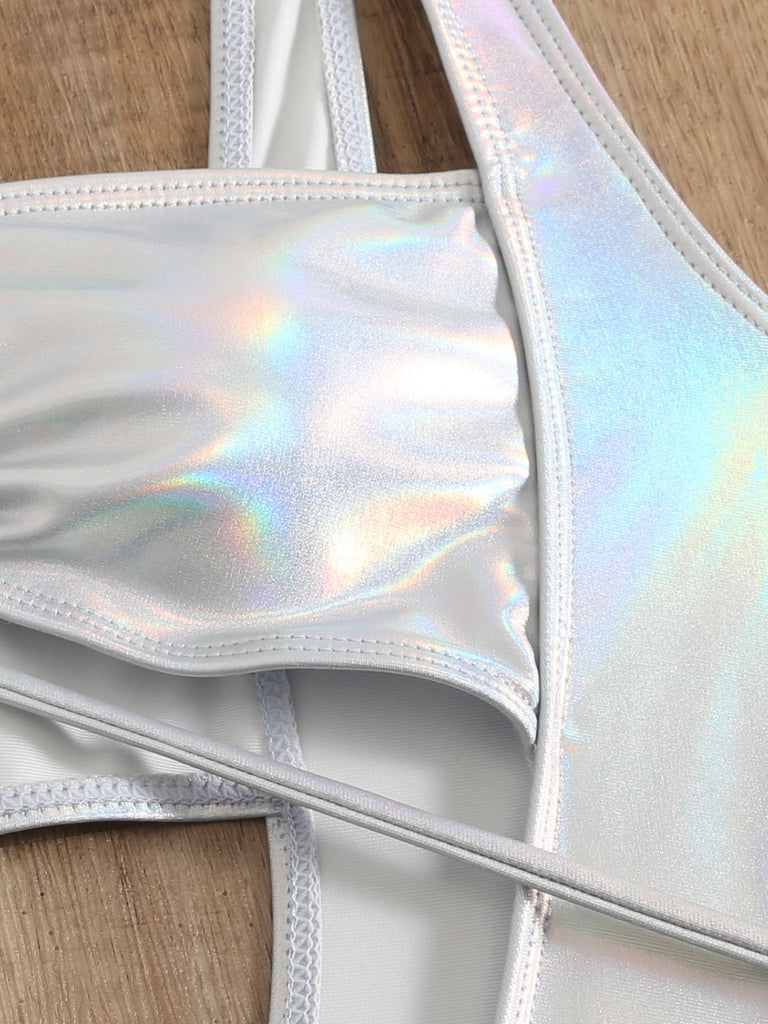 1970er Halter Hohl Metallisch Badeanzug