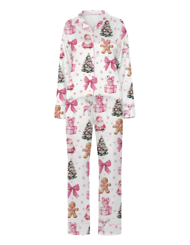 Weiß 1940er Weihnachten Candy Canes Pyjama Set