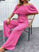 Rosa 1960er Solide Schulterfrei Weites Bein Jumpsuit