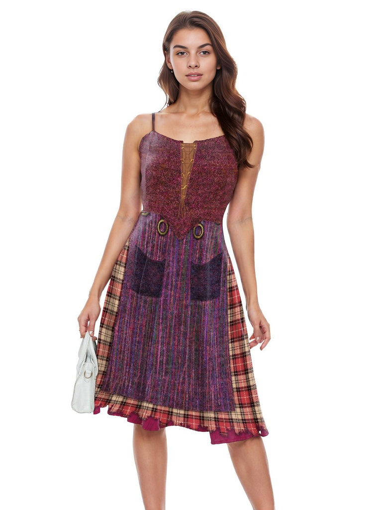 1950er Halloween Plaid Doppelträger Kleid