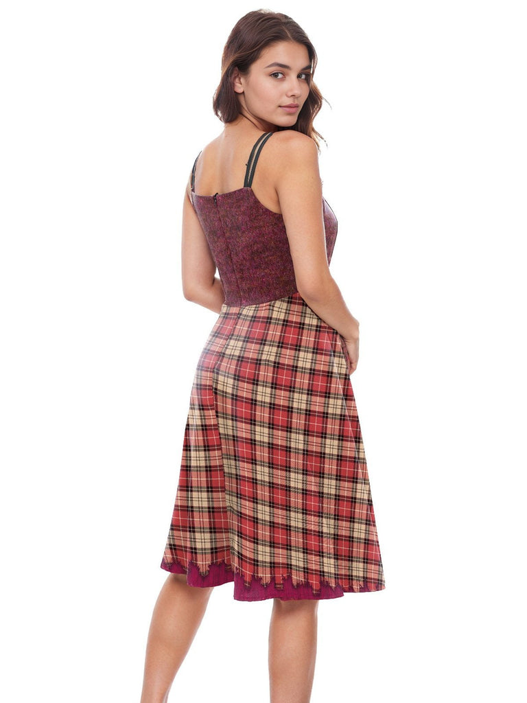 1950er Halloween Plaid Doppelträger Kleid