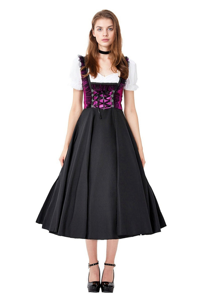 2PCS Lila 1950er Oktoberfest Puffärmel Kleid mit Schürze