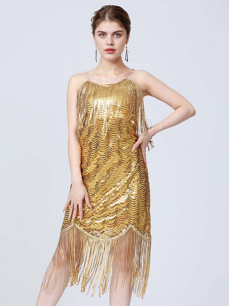 1920er V-Ausschnitt Quaste Solide Abend Tunic Kleid