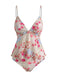 Rosa 30er Tankini-Set mit Spaghettiträger und Blumen