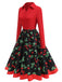 Rot 1950er Kirsche Langarm Swing Kleid