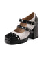 Mary Jane Nieten Quadratisch Zehenbereich Block Absatz Schuhe