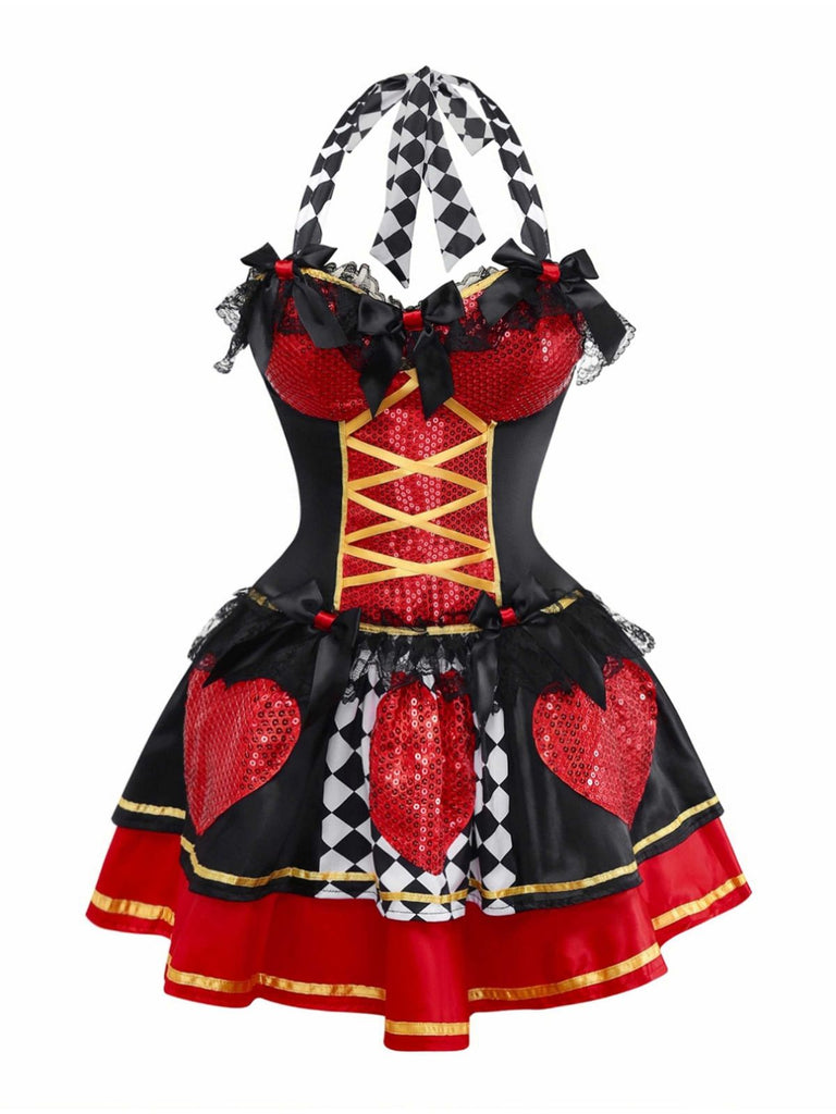 1970er Halter Halloween Queen Of Hearts Pailletten Kostüm
