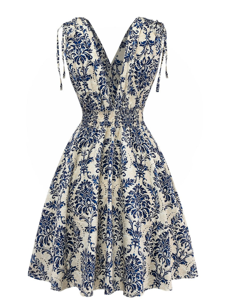 1970er Boho Schnürung V-Ausschnitt Kleid