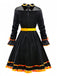 Schwarz 1940er Revers Bogen Patchwork Kleid