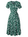 Grün 1940er V-Ausschnitt Blumen Kleid