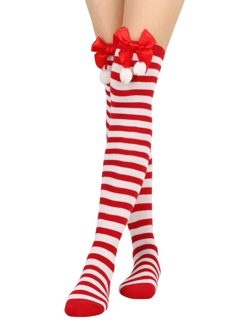Weihnachten Streifen Bogen Pompon Socken