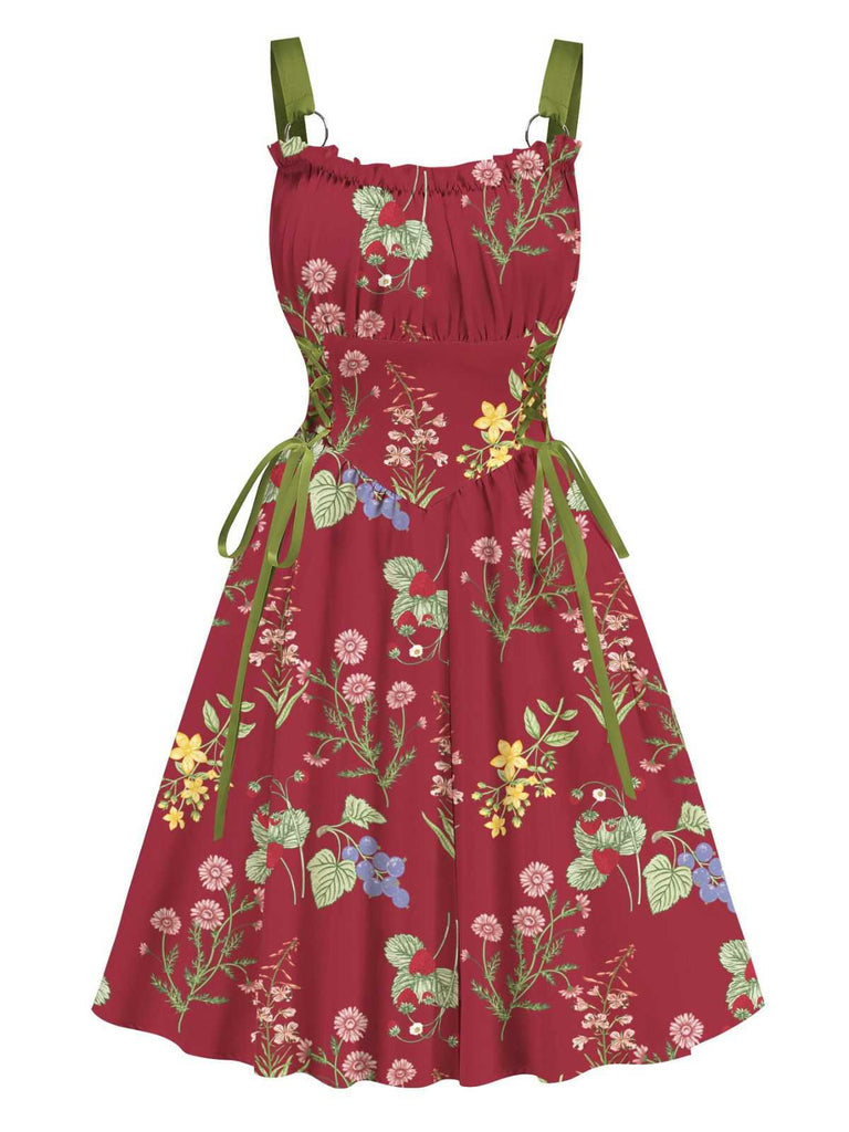 1950er Träger Blumen Schnürung Korsett Kleid