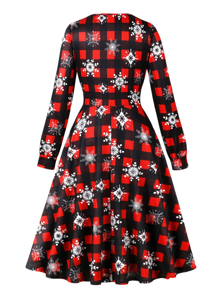 1950er Weihnachten Quadratischer Kragen Kleid