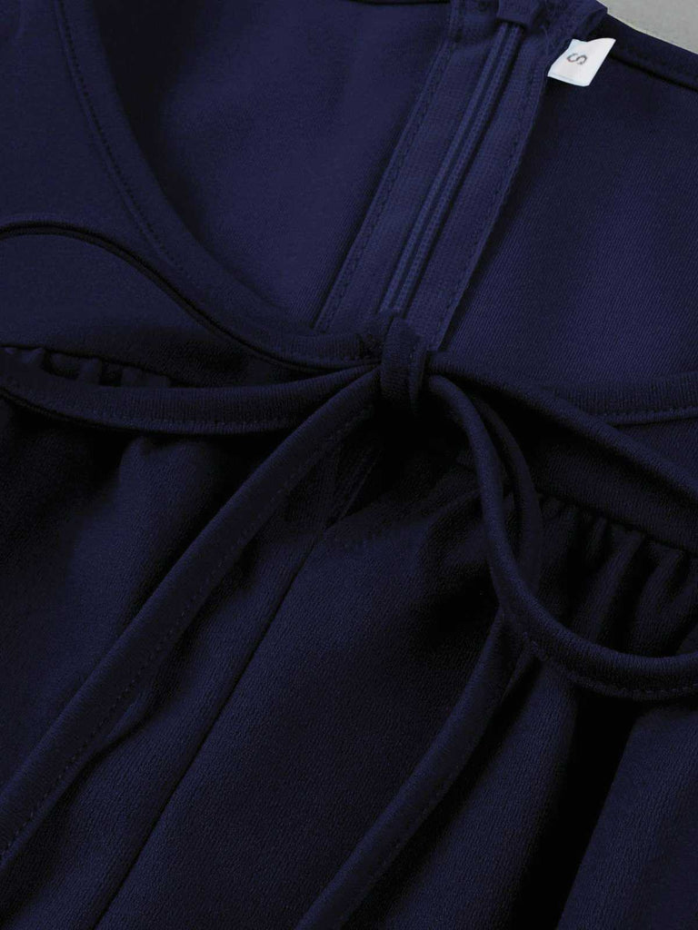 1940er Rundhals Bogen Solide Stufen Kleid