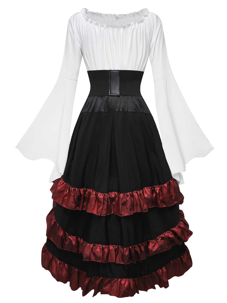 2PCS 1980er Rüschen Halloween Pirat Kostüm Set