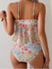 Rosa 30er Tankini-Set mit Spaghettiträger und Blumen