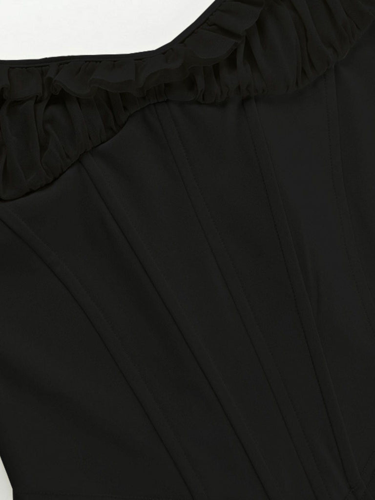 1960er Netz Patchwork Rüschen Korsett Leibchen