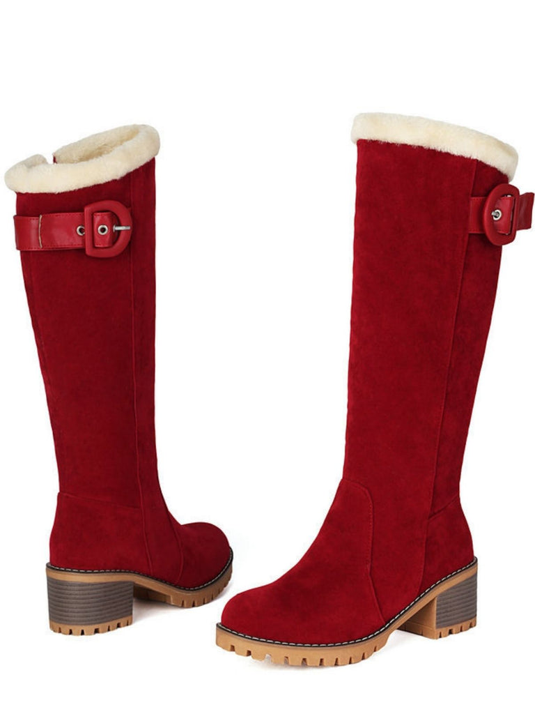 Wildleder Schnalle Kunstpelz Kniehohe Stiefel