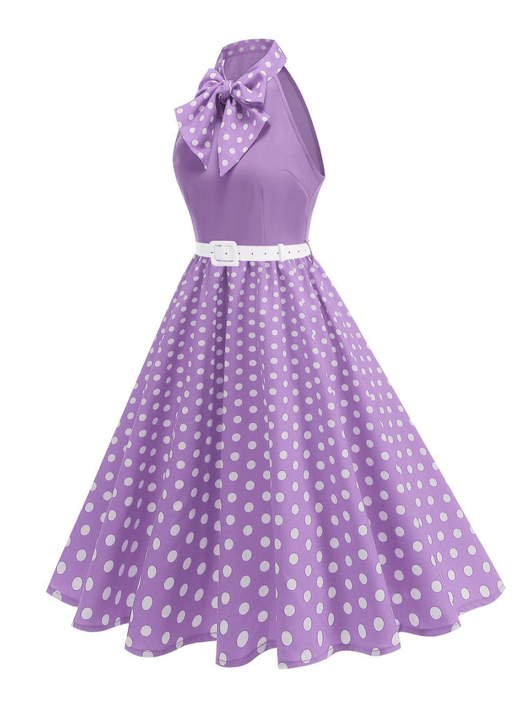 1950er Bogen Binde-Hals Polka Punkte Gürtel Kleid