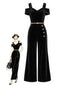 [Vorverkauf] Schwarzer 50er Samt-Jumpsuit mit Cold-Shoulder