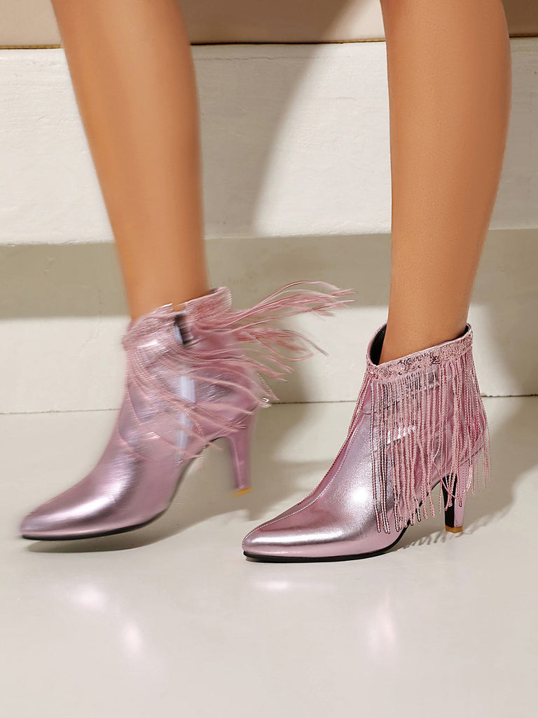 Metallisch Quaste Spitzer Spitze Stiletto Chelsea Stiefel
