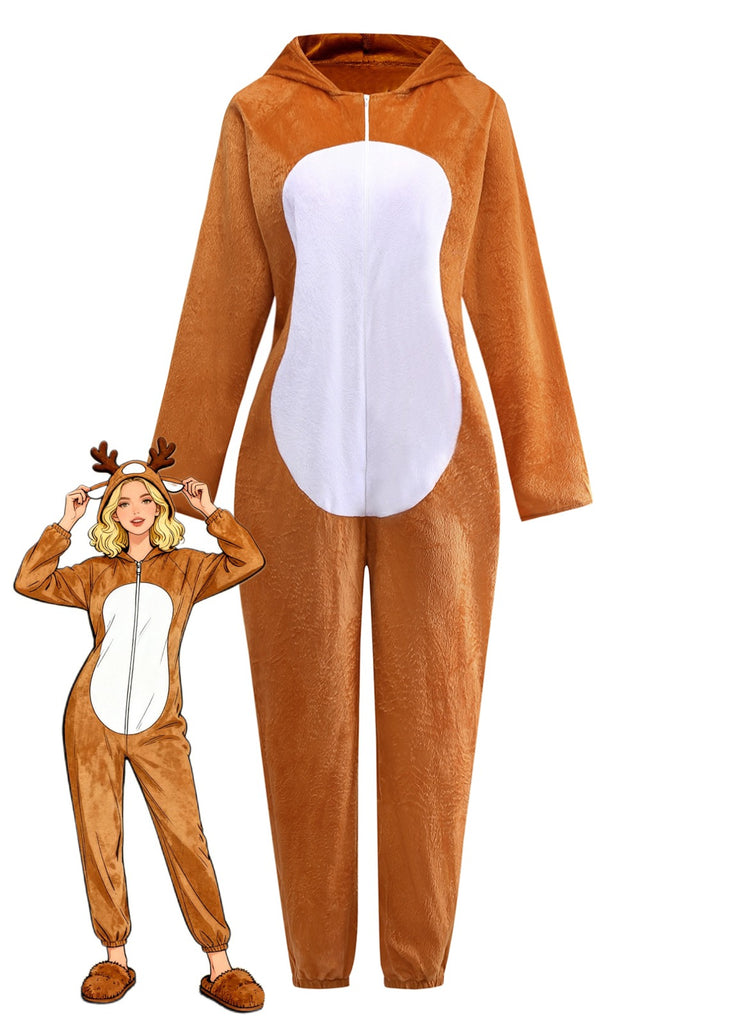 Braun 1970er Weihnachtsrentier Cosplay Jumpsuit