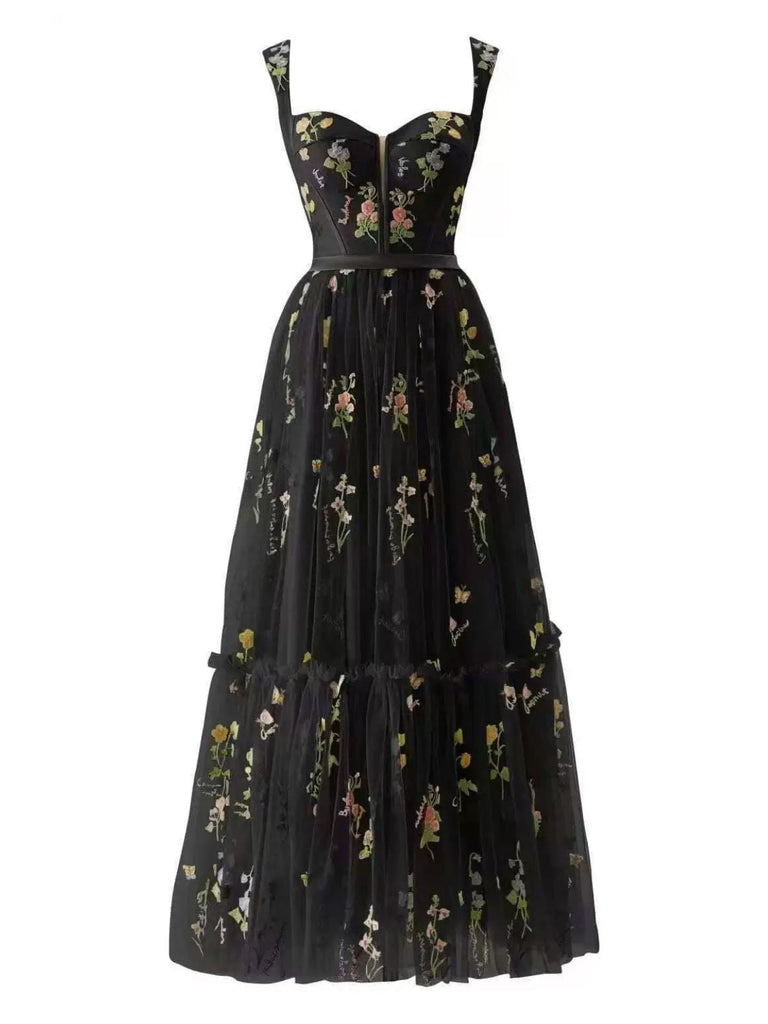 1930er Blumen Netz Stäbchen Schnürung Kleid
