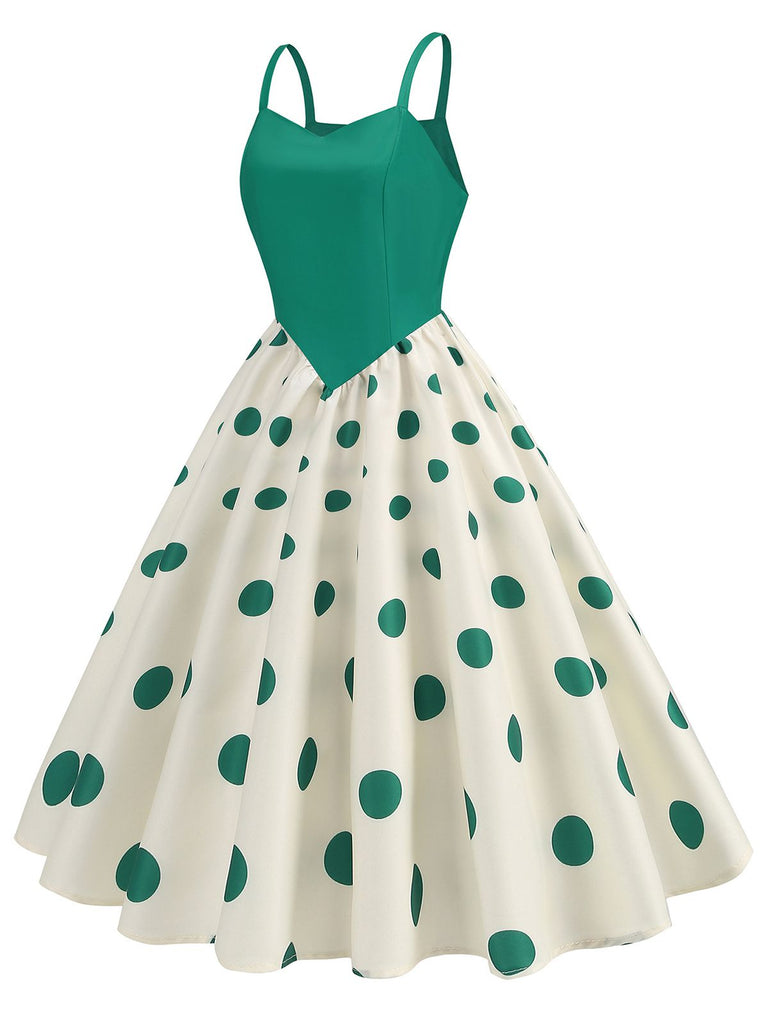 1970er Träger Patchwork Polka Dots Swing Kleid